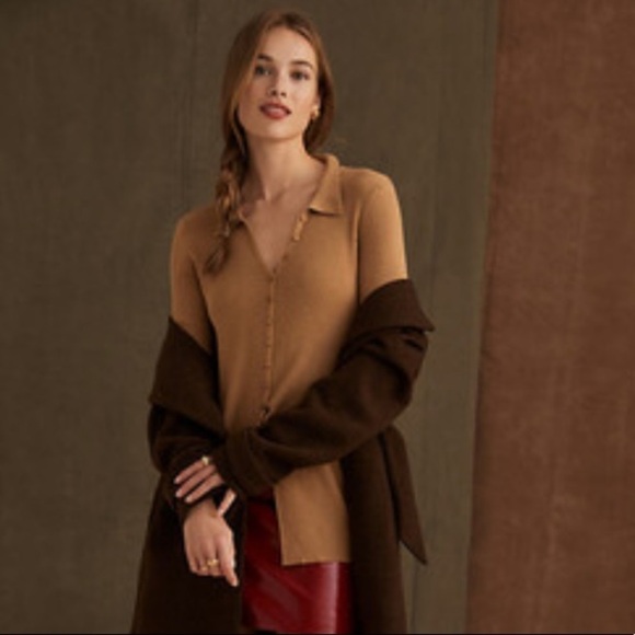 NWT Anthropologie Maeve Ribbed Slim Button Down Collared Cardigan Tan - Picture 4 of 8